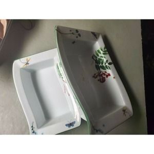 2 TEMP-TATIONS Bakeware Casserole Dishes Stand Dragonfly Fruit TEMPTATION